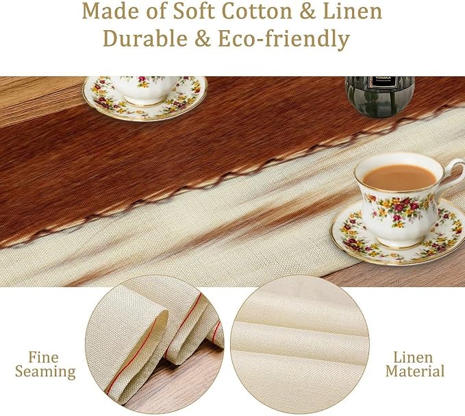 Cow Print Table Runner, Brown White Cowhide Print Western Style Table Runner Country Farmhouse Cottage Cow Patten Table Decoration for Home Kitchen Dining 13x108 Inch