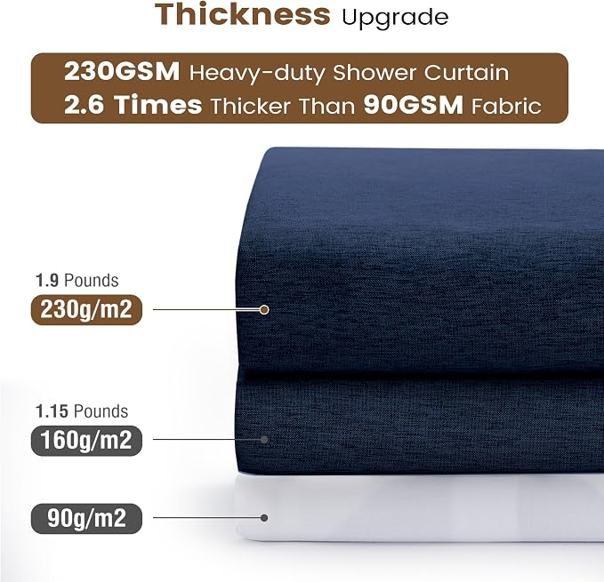 BTTN 3 in 1 Shower Curtain Set, 78 Inch Long Linen Textured Fabric Shower Curtain and Clear Liner Set with Hook, Modern Hotel Weighted Waterproof Fabric Shower Curtain for Bathroom, Navy Blue, 72x78