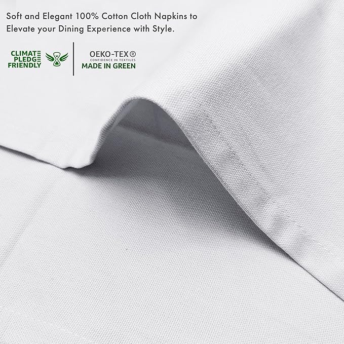Ruvanti Cloth Napkins Set of 12, 100% Cotton High GSM 18x18 Inches Soft, Washable, Highly Durable & Absorbent, Perfect for Parties, Christmas, Thanksgiving Dinners – White