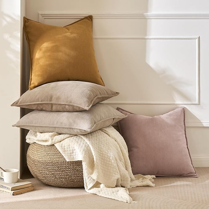 MIULEE Pack of 2 Mustard Yellow Decorative Pillow Covers 16x16 Inch Soft Chenille Luxurious Couch Throw Pillows Farmhouse Cushion Covers with Elegant Design for Sofa Bedroom Living Room Spring Decor
