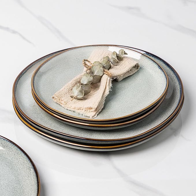 AmorArc Ceramic Dinner Plates Set of 6, 10.5 Inch Handmade Reactive Glaze Stoneware Plates, Rustic Shape Dinnerware Dish Set for Kitchen, Microwave & Dishwasher Safe, Scratch Resistant