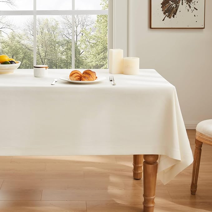 ZeeMart Basic Linen Textured Table Cloth, 52 x 70 Inch Ivory, Farmhouse Style Off White Rectangle Tablecloth, Wrinkle Resistant Washable Heavy Weight TableCloths