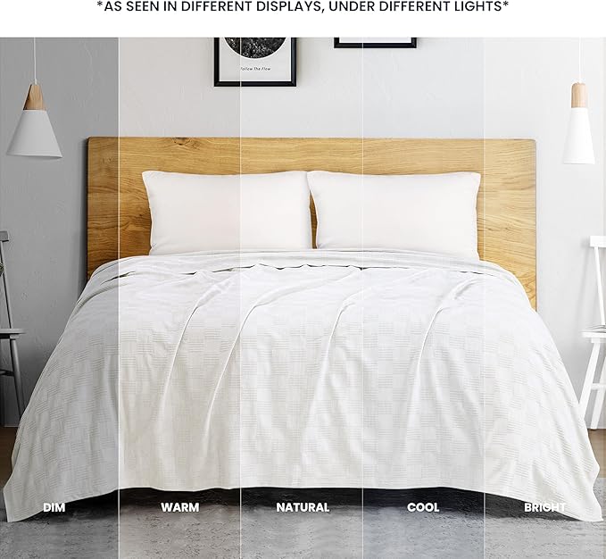 Utopia Bedding 100% Cotton Thermal Blanket White Throw Size Soft, Lightweight, Breathable, Cozy Spring and Summer Blanket for Couch and Sofa, Home Room Decor Gifts for Women and Men (50x60 Inches)