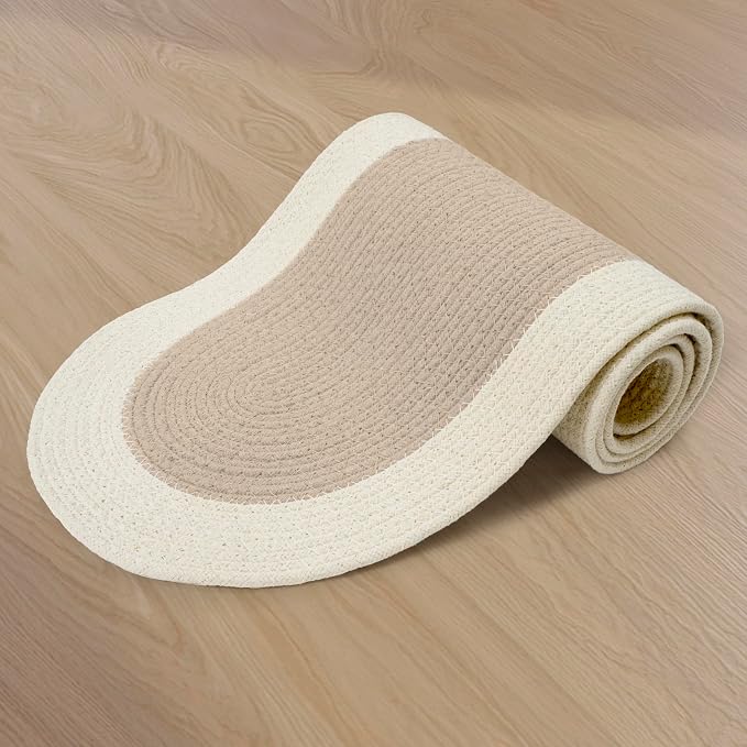 Encasa XO Dining Table Runner | Handmade Ribbed Style Cotton | 12x54 in | Beige & Off White | for Coffee & Center Table