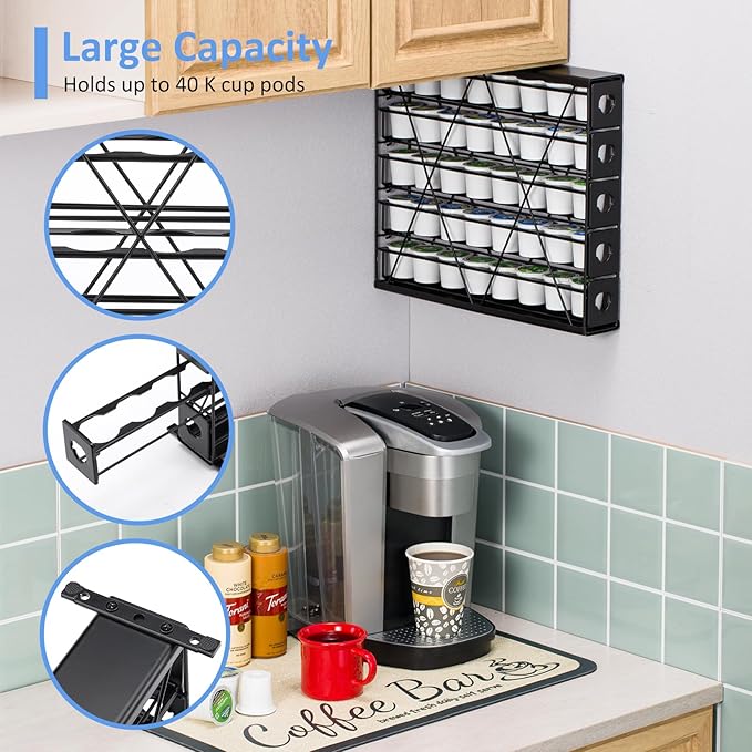 k cup Holders for 5 Tier Coffee Pod Holder,Black Metal Space(40 pods)