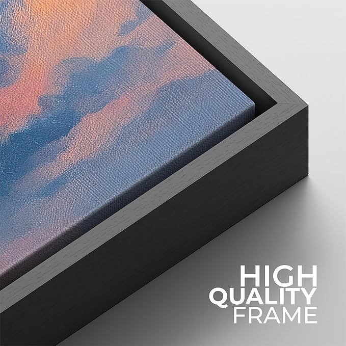 SIGNFORD Framed Canvas Print Wall Art Set Dreamy Cloud Sky Landscape Blue Pink Abstract Modern Art Relax/Calm for Living Room, Bedroom, Office - 24"x24"x2 BLACK