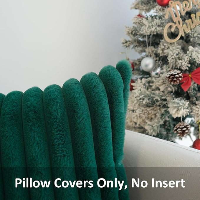 JOJUSIS Pack of 2 Faux Fur Plush Decorative Throw Pillow Covers Couch Cushion Case Soft Pillowcases (Dark Green, 24 x 24-Inch)