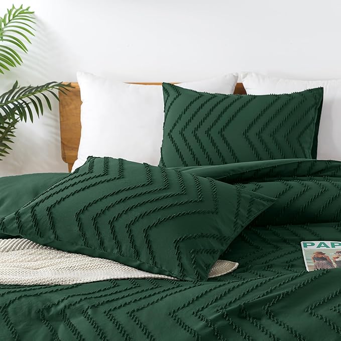 Andency Emerald Green Oversized Super King Plus Comforter Set 128x120, Extra Large King Size Comforter Oversize Boho Soft Warm Bedding Comforter Sets, 3 Pieces Aesthetic Chevron Textured Bedding