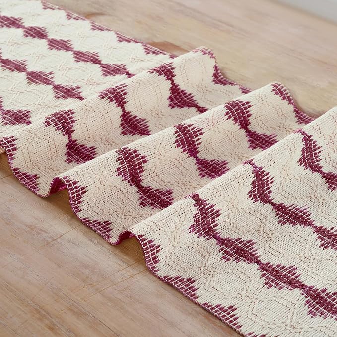Fancy Homi Burgundy Boho Cotton Polyester Table Runner 108 Inches Long, Farmhouse Macrame Table Runners with Tassels for Home Party Bohemian Rustic Bridal Shower Kitchen Dining Decor 12x108 Inches