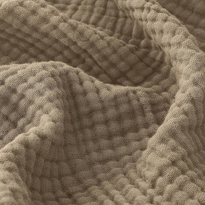 EMME Cotton Muslin Throw Blanket for Couch Breathable Gauze Soft Lightweight Blankets for Adults (Tan, 50"x60")