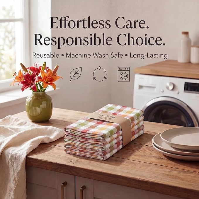 Urban Villa Cloth Napkins 100% Cotton Highly Absorbent Washable Durable Reusable Premium Dinner Napkins Ideal for Gifts for Mothers Day Hotel Farmhouse Parties - Harvest Checks (20" x 20", Set of 12)