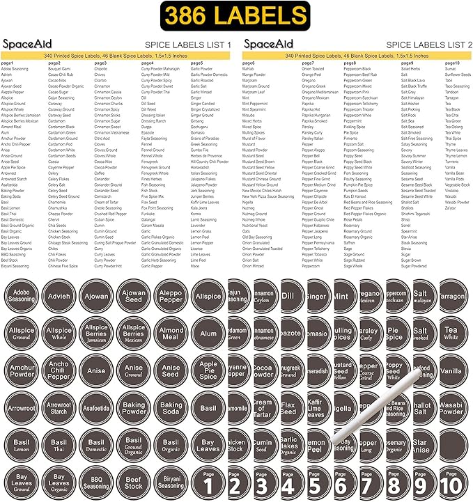 SpaceAid Spice Rack Organizer with 21 Spice Jars, 386 Spice Labels, Chalk Marker and Funnel Set for Cabinet, Countertop, Pantry, Cupboard or Door & Wall Mount - 21 Jars, 13.4" W × 9" H, Black