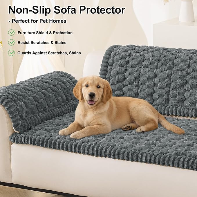 Smiry Couch Covers for Dogs Washable, Non Slip Fuzzy Pet Couch Covers for Sofa, Soft Thick Sofa Slipcovers Furniture Protector Pet Friendly (Dark Grey, 27.6" x 47")