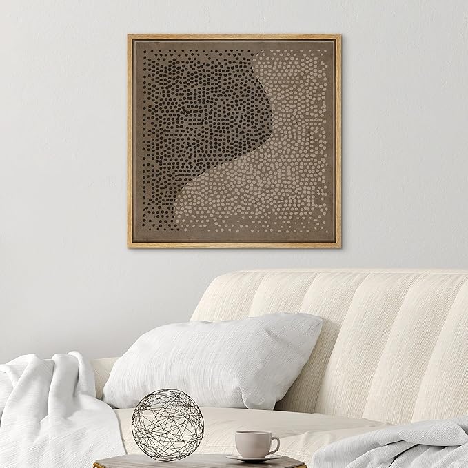 SIGNWIN Framed Canvas Print Wall Art Modern Dot Wave Abstract Black and Beige Pointillism Illustration Modern Art Decorative Boho Relax/Zen for Living Room, Bedroom, Office - 24"x24" Natural