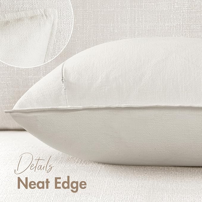 28x28 Inch Euro Sham Set of 2 Decorative Linen Solid Throw Pillow Covers Boho Accent Farmhouse Pillowcases Modern Netural Home Decor for King Bed Couch Sofa Living Room,Cream White