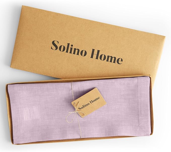 Solino Home Linen Small Table Runner 48 Inches - Athena, 100% Pure Linen Chambray Lavender Table Runner 14 x 48 Inch Ideal for Dresser and Coffee Tables - Summer