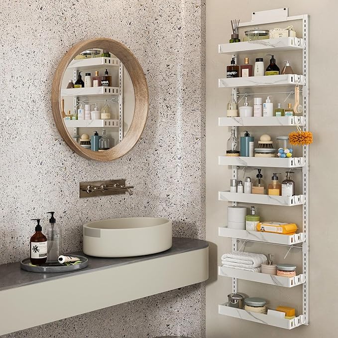 BUKFEN 8-Tier Over the Door Pantry Organizer, 2-in-1 Door Hanging or Wall Mounted Spice Rack, Heavy Duty Metal Storage Shelves with Adjustable Baskets for Kitchen Bathroom Closet