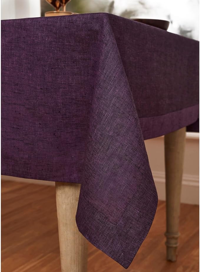 Solino Home Linen Tablecloth 60 x 144 Inch - 100% Pure Linen Grape Table Cloth for Rectangular Tables - Athena, Machine Washable Cloth Tablecloth for Summer