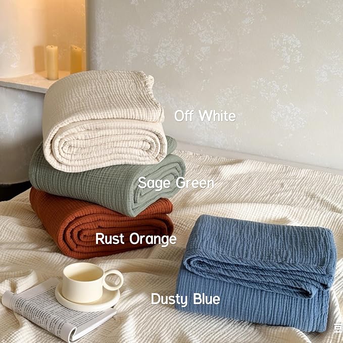 Simple&Opulence 100% Cotton Muslin Blanket Twin Size, Lightweight Breathable 4 Layering Gauze Blanket for Bed Couch Camping, Soft Bedspread Coverlet All-Season Use (Sage Green, 68"x86")