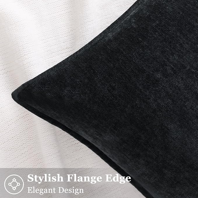 decorUhome Summer Couch Throw Pillow Covers 18x18 Set of 2, Decorative Soft Velvet Modern Cozy Chenille Pillow Cases with Elegant Design for Sofa Bed Living Room Home Decor, Black