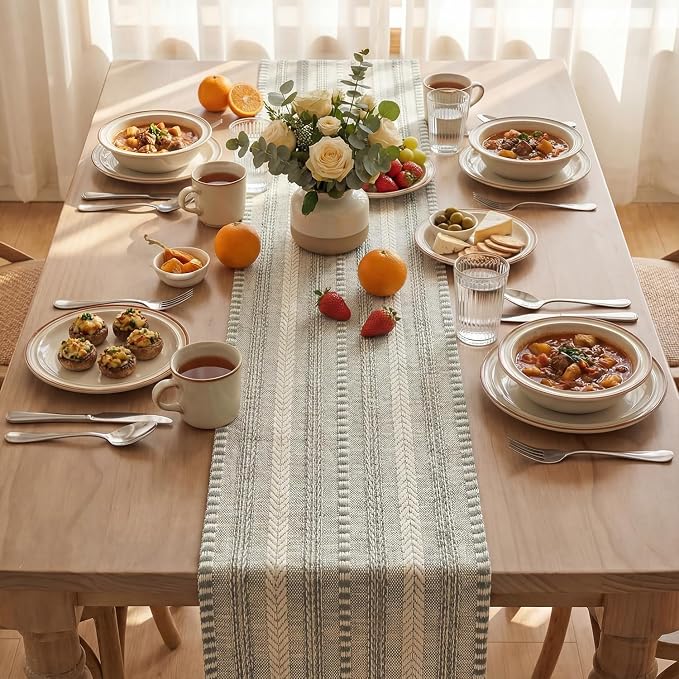 Artoid Mode Dark Grey Farmhouse Woven Table Runner, Seasonal Holiday Rustic Kitchen Dining Table Decoration for Home Party Decor 12x48 Inch