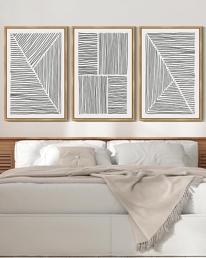 Drsoum Mid-Century Modern Framed Wall Art Large 24x36in Minimalist Abstract Boho Black Line Wall Decor Geometric Artwork Kitchen Dining Room Black Framed
