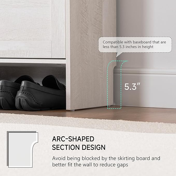 Narrow Shoes Storage Cabinet, Entryway Storage with 2 Flip Drawers, Farmhouse Shoe Organizer with Removable Shelves, Anti-Drop Top Fence, 40.4H x 31.4W (Warm White Grayish)