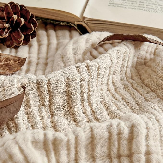Joydeco 100% Cotton Muslin Throw Blanket for Couch Bed and Sofa, 4-Layer Lightweight and Breathable Soft Gauze Blanket for All Season, Light Tan, 90"x90"