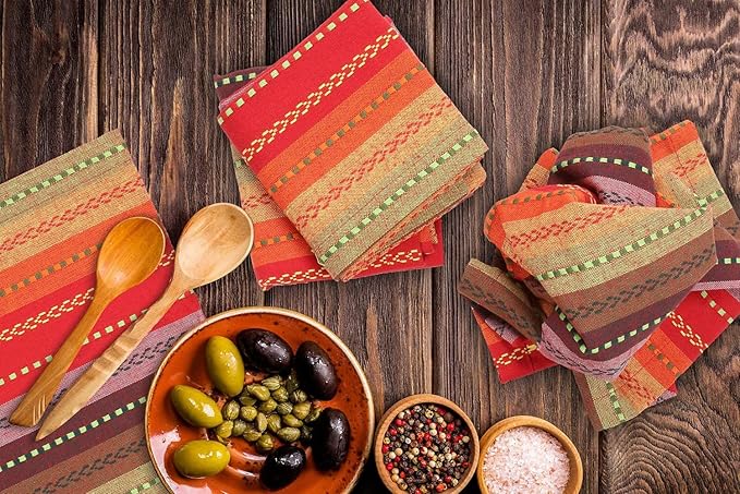 Cloth Napkins,Cotton Napkins,Dinner Napkins Cloth,Dinner Napkins,Cloth Napkins Set of 12 Cotton,Napkins Cloth,Cloth Napkins Cotton,Cotton Dinner Napkins, Salsa Stripe Napkins 18x18 Red Multi