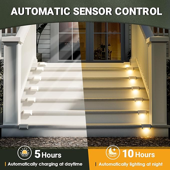 PATIOWIN Solar Fence Lights Outdoor,Solar Step Lights Waterproof Led Lights for Outdoor Deck,Stairs, Fence, Patio,Yard,Porch and Balcony(12Pack,Warm White)
