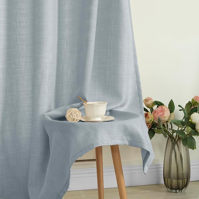 LAMIT Faux Linen Curtains for Bedroom, Light Filtering Panels, Grommet Privacy Protected Linen Sheer Curtains for Small Window/Kids' Room, Set of 2 Panels (52 x 45 Inch, Haze Blue)
