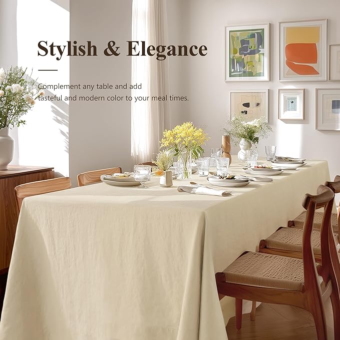 Linen World Linen Tablecloth - 100% French Linen Table Cloth 90" x 132" Inch,Washable Rectangular Tablecloth for Dining,Outdoor,Weddings and Restaurants,Decorative Thanksgiving Christmas,Sand Beige