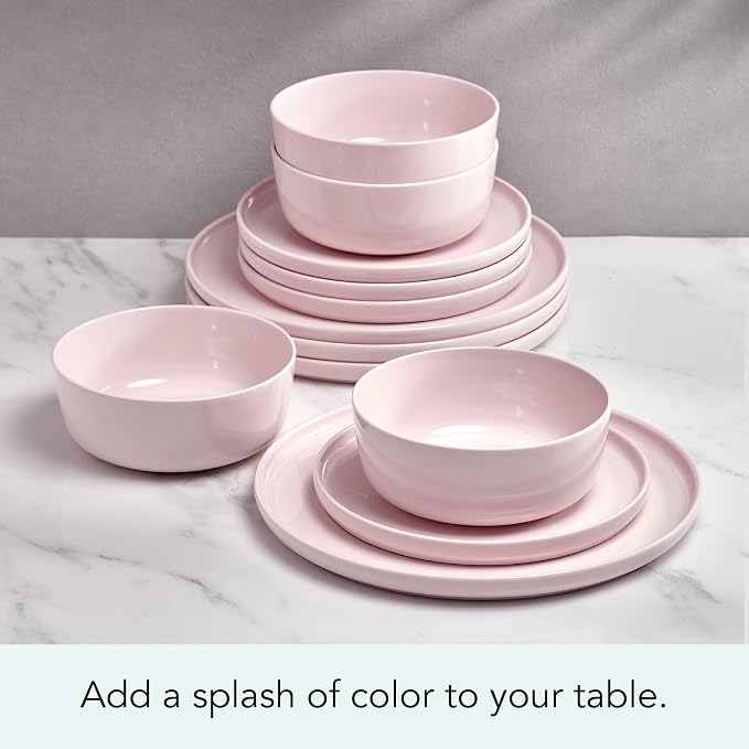 Mikasa Madison Misty Pink Bone China Dinnerware Set, 12-Piece Service for 4, Includes Dinner Plates, Salad Plates and Cereal Bowls, Dishwasher Safe