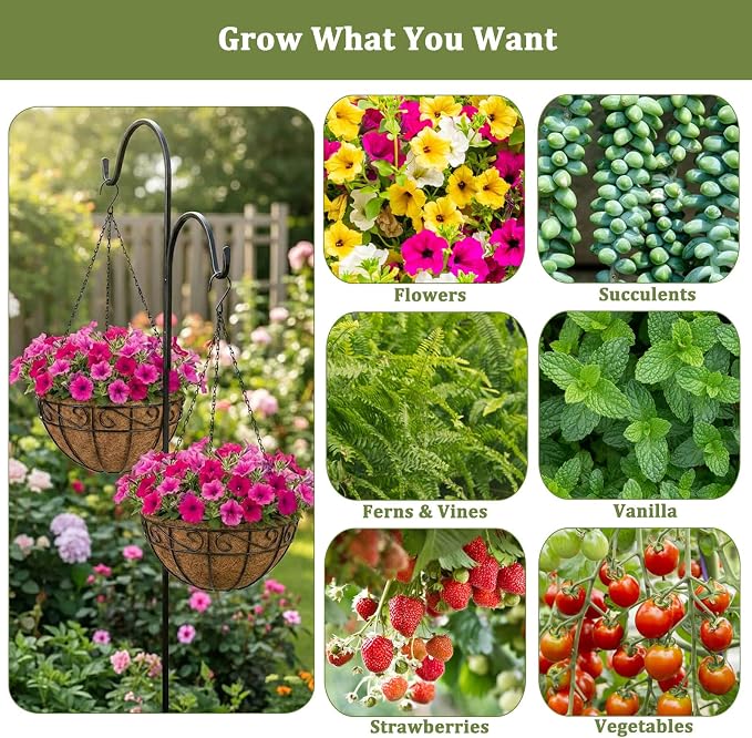 3 Pack Hanging Baskets for Plants Outdoor 14 Inch Metal Hanging Planters with Coco Coir Liner, Round Hanging Flower Basket for Home Garden Patio Balcony Porch