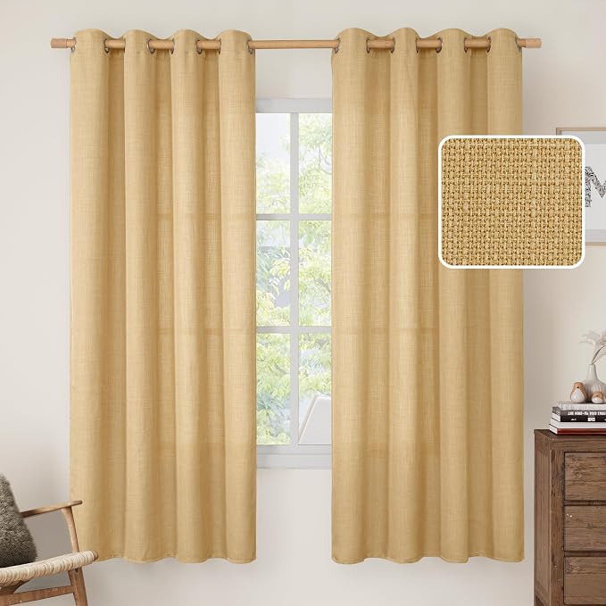 LAMIT 72 inch Linen Curtains for Bedroom, Grommet Thick Linen Textured Privacy Drapes Light Filtering Window Treatments Curtains for Living Room, Set of 2 Panels (52 x 72 Inch, Caramel Brown)