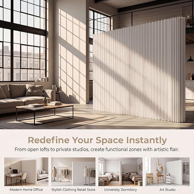 Folding Paper Room Divider Panel, Portable Partitions Wall Divider for Room Separation, Retractable Accordion Privacy Screens for Dorm Studio Office, Easy for Use and Store, Versatile Shapes, White
