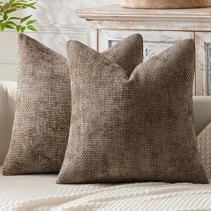 MIULEE Pack of 2 Couch Throw Pillow Covers 24x24 Inch Neutral Brown Boho Accent Decorative Pillow Covers Soft Chenille Farmhouse Cushion Covers for Home Decor Bed Sofa Living Room