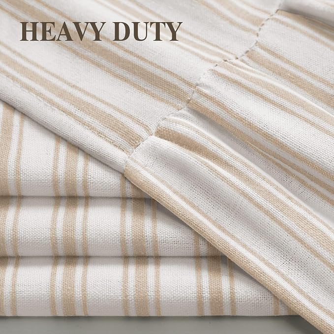 Farmhouse Shower Curtain with Ruffle Hem Linen Shower Curtains for Bathroom Country Vintage Rustic Natural Fabric, White-Beige Stripe 72" W x 72" L