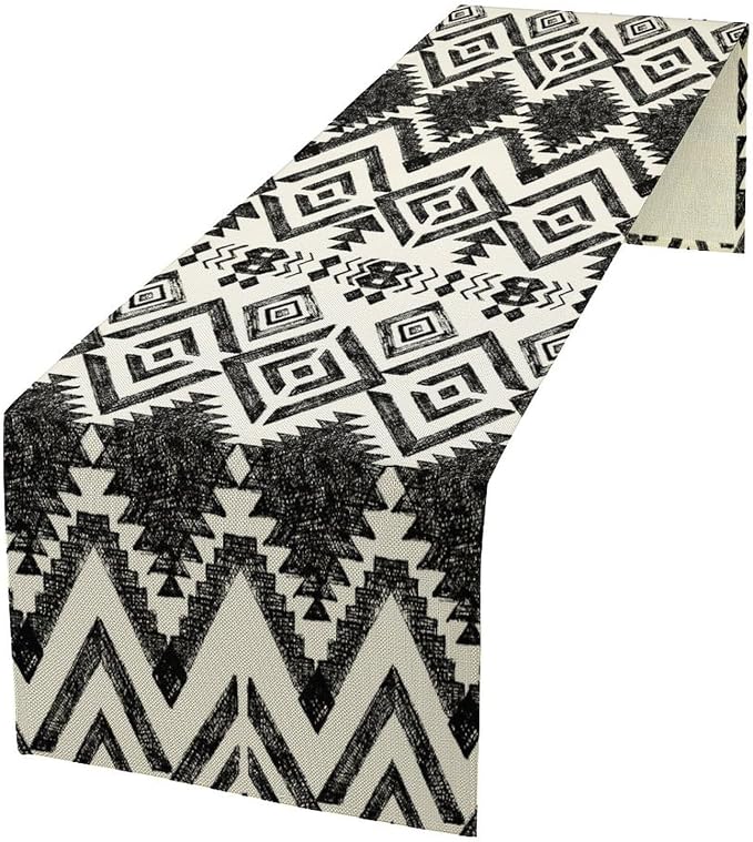 Aztec Table Runner, Southwestern Native Tribal Geometric Ethnic Pattern Table Runner Decoration for Kitchen Family Dinner Table Holiday Party Farmhouse Style 13x108 Inch