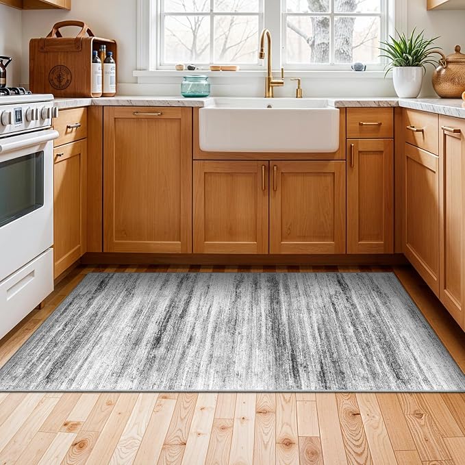 2x4 Washable Entryway Runner Rugs: Easy-to-Clean Runners for Hallway Bedroom - Stain and Water Resistant Rug with Non-Slip Backing - Soft Low-Pile Door Mat Kitchen Carpet Grey