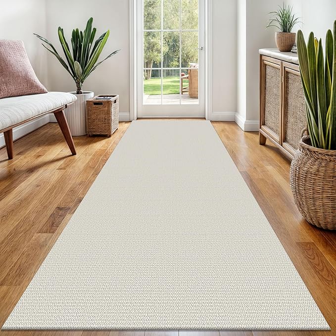 EARTHALL Washable Runner Rug 3x8 Ft Non Slip Runners for Hallways Wide Cotton Rubber Backed Kitchen Runner Braided Indoor Floor Carpet for Entryway, Hallway, Kitchen, Bedroom, Cream/Grayish