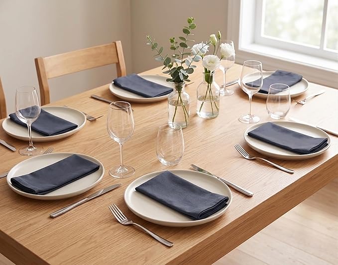 PurpleEssences Set of 12 Cloth Dinner Napkins 100% Cotton 18x18 Inch - Soft Durable Washable - Ideal for Farmhouse Party Spring Easter Summer - Perfect Everyday Use Table Linen - Dark Gray