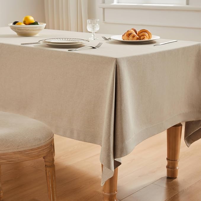 ZeeMart Basic Linen Textured Table Cloth, 60 x 84 Inch Natural, Farmhouse Style Beige Rectangle Tablecloth, Wrinkle Resistant Washable Heavy Weight TableCloths