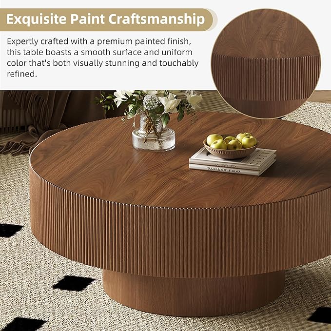 Merax Modern 31 Inch Round Coffee Table with Sturdy Base, Wood Center Tables for Living Room Reception Room, Easy Assemble, Walnut