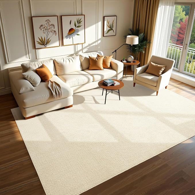 Softlife 5x7 Rugs for Living Room Faux Jute Area Rug Washable Modern Bedroom Rugs Large Non-Slip Farmhouse Floor Carpet for Dining Room Hallway Office Kitchen Entryway, Cream Beige