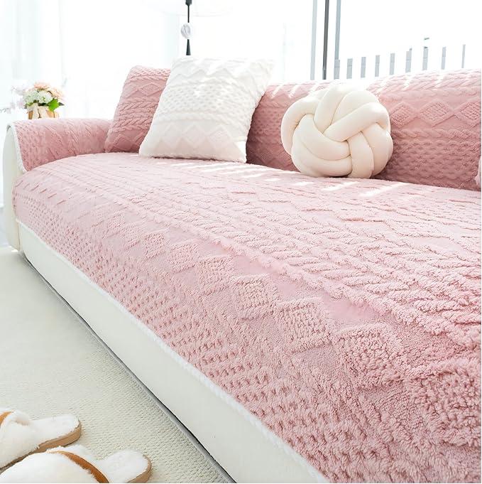 Plush Warm Couch Covers, Sectional Couch Cover Washable, Funny Fuzzy Pet Couchs Covers for Sofa, Non-Slip Couchs Protector for Dogs, Cozy Sofa Cover for Pet & Kid (1PC, Pink, 36"×83")
