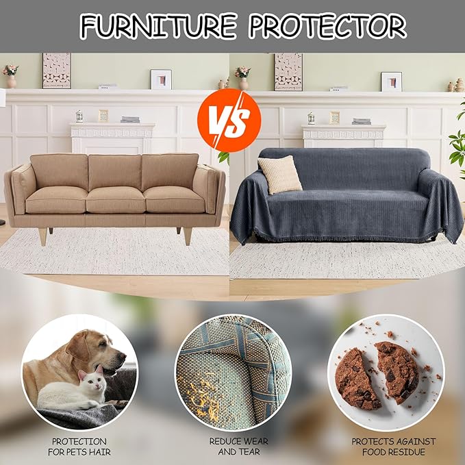 LOMAO Couch Cover Sofa Covers for 3 Cushion Sectional Couch Covers L Shape Couch Cover with Tassel Sofa Protector Washable Reversible Chenille Sofa Slipcover for Pet (Dark Grey,Large(71 * 118))