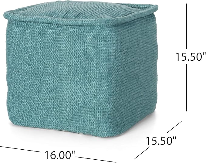 Great Deal Furniture Noble House Cadence Boho Yarn Pouf in Teal