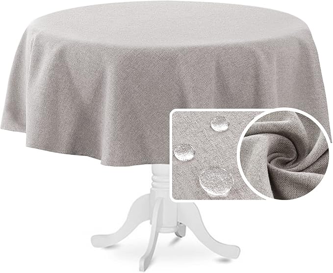 H.VERSAILTEX Linen Textured Tablecloth Round 70 inch Waterproof Decorative Table Cloth Spill-Proof Linen Look Cover for Party Table Extra Soft and Thick Fabric Wrinkle Free, Heather Taupe
