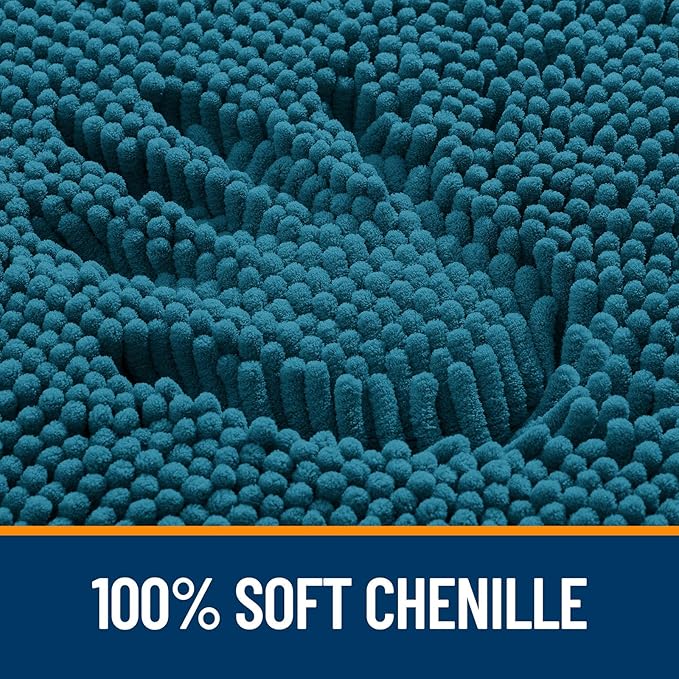 OLANLY Bathroom Rugs 34x21, Extra Soft Absorbent Chenille Bath Rugs, Rubber Backing Quick Dry, Machine Washable Bath Mats for Bathroom Floor, Tub and Shower, Home Decor Accessories, Peacock Blue